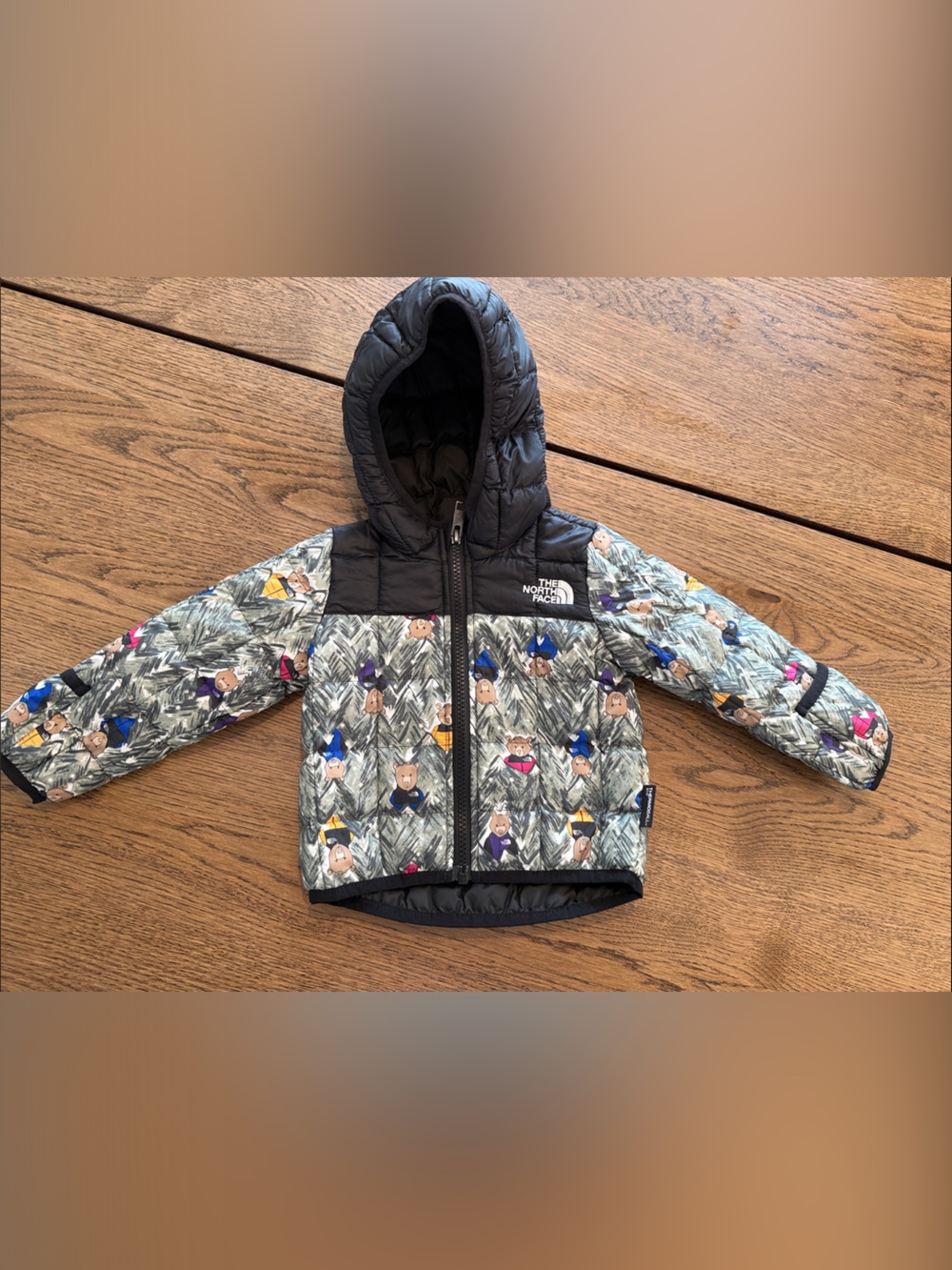 The North Face Baby Printed Hooded Puffer Jacket - multicolor with bears
